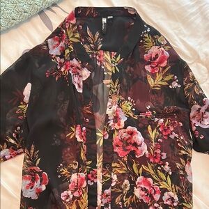 Kut from the Kloth Floral Sheer Blouse - Black and Red